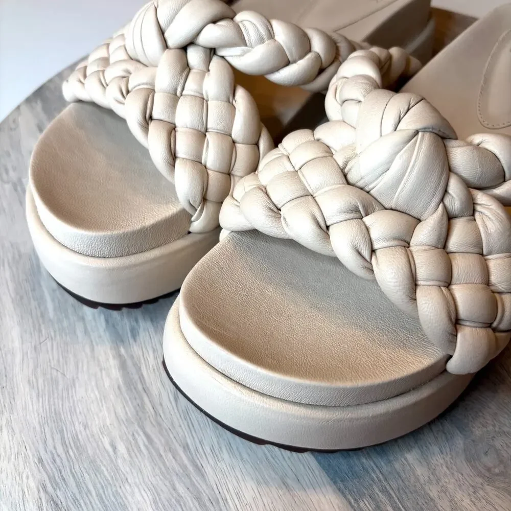 Alexandre Birman Cream Braided Leather Platform Sandals EU 39 US 9 Chunky